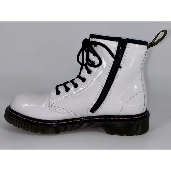 Dr Martens Doc 1460Y Youth Patent Leather Lace Up Boots White US Big Girl 5 MINT - Picture 6 of 12
